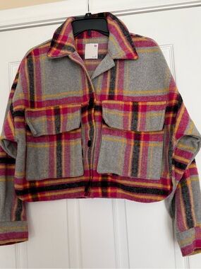 SO Cropped Plaid Jacket in Gray, Pink & Yellow